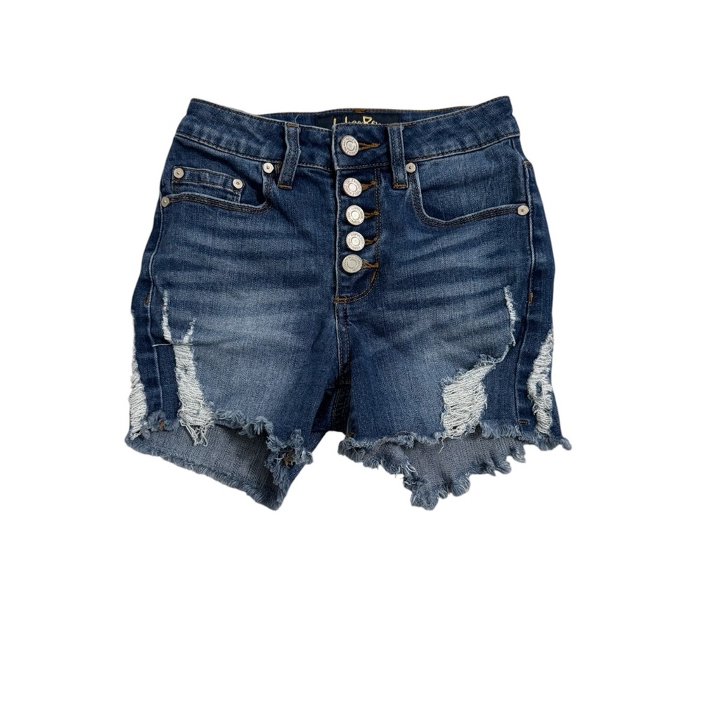 Womens Distressed High-Rise Denim Shorts - Dark Blue Size 00